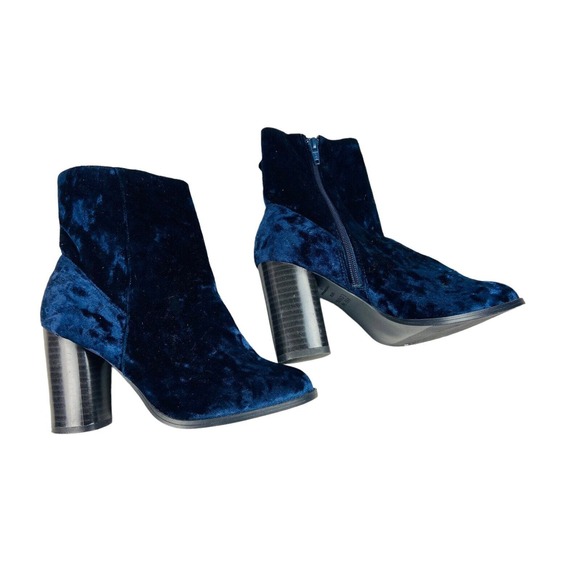 New Look Womens Velvet Blue Block Heel Ankle Suede Boots Size US  7.5 EU 38 - Picture 3 of 9
